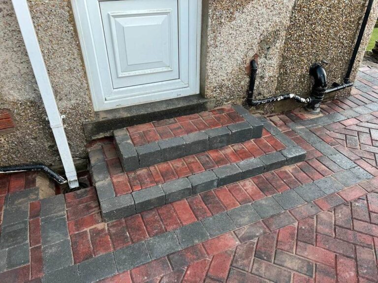 Block paved steps at a front door