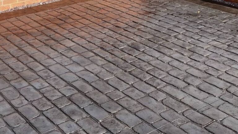 Close-up of brick pattern imprinted concrete