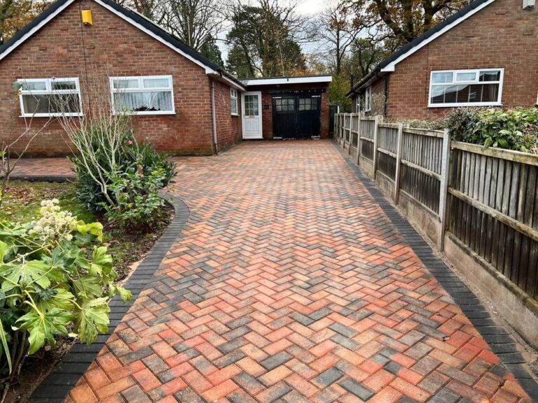 Herringbone block paved driveway at a bungalow