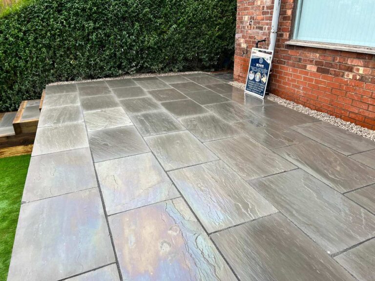 Porcelain patio in a back garden