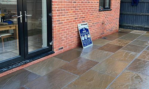 Sandstone patio outside patio doors